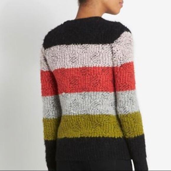 A.L.C. Alpaca Wool Blend Multi Color Stripe Boucle Knit Zipper Cardigan Sweater - Picture 3 of 16